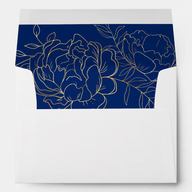 Elegant Blue Gold Sketched Floral Return Address Envelope | Zazzle