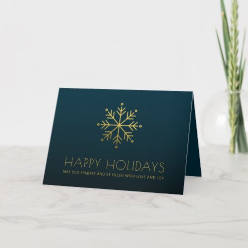 Elegant Blue Gold Snowflake Business Holiday Thank You Card