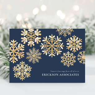 Elegant Blue Gold Snowflake Corporate Business Holiday Card
