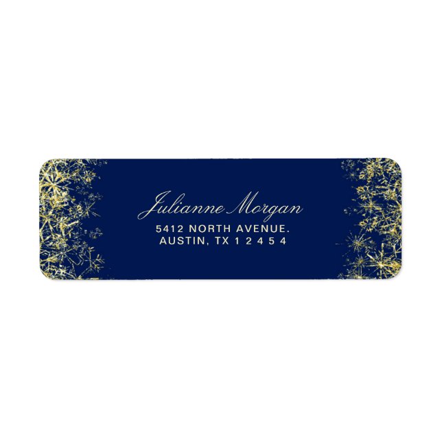 Elegant Blue Gold Snowflakes Merry Christmas  Label (Front)