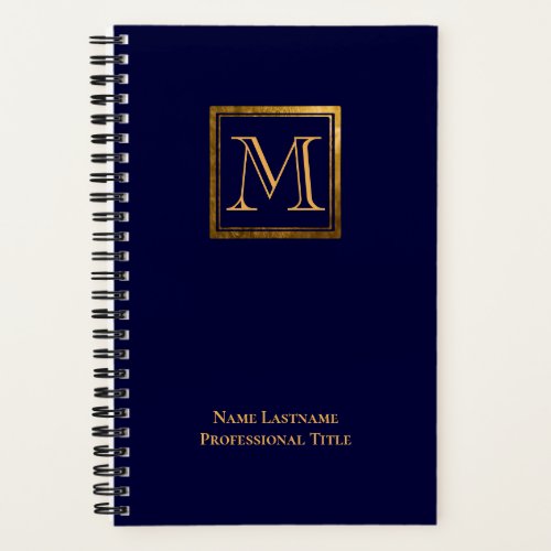 Elegant Blue Gold Square Monogram Bullet Notebook