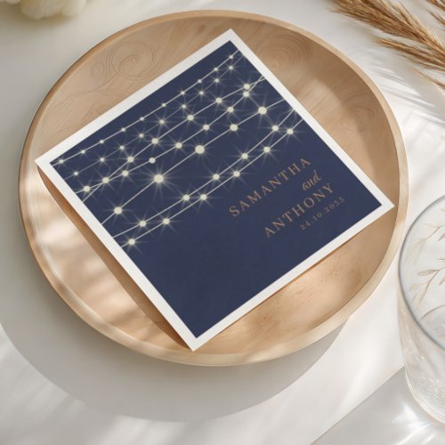 Elegant Blue & Gold String lights Napkins