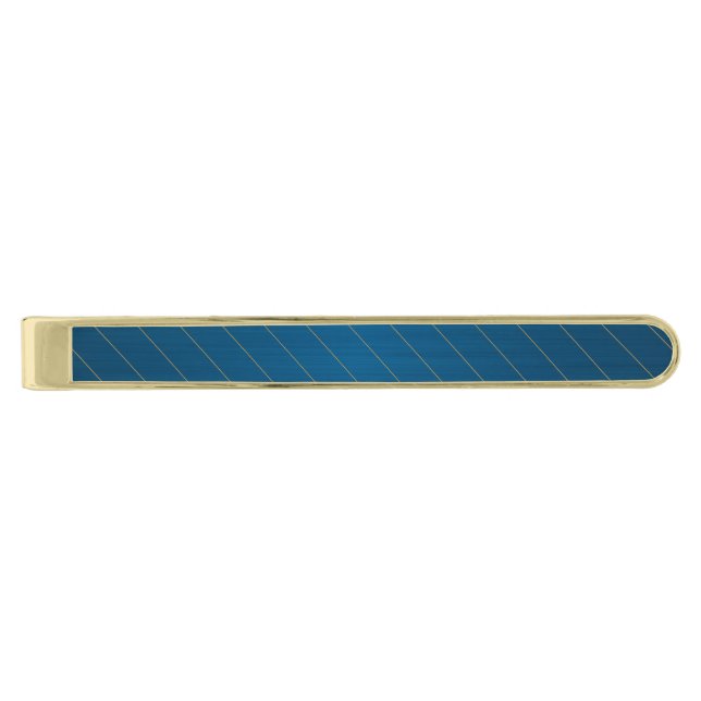 Elegant Blue Gold Striped  Finish Tie Bar (Front)