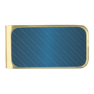 Elegant Blue Gold Striped Gold Finish Money Clip