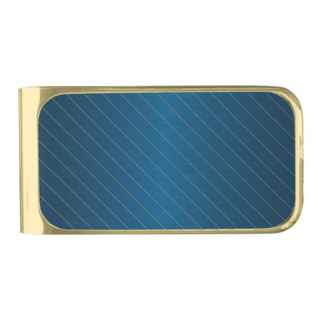 Elegant Blue Gold Striped Gold Finish Money Clip (Front)