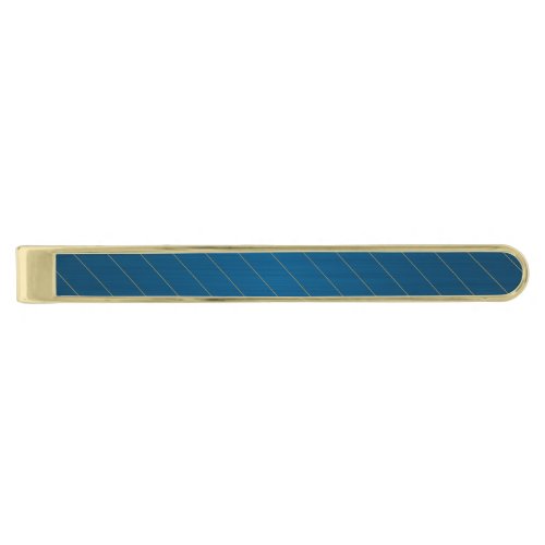 Elegant Blue Gold Striped  Gold Finish Tie Bar