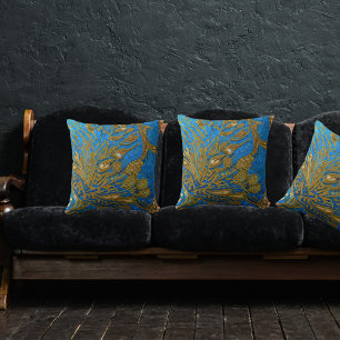 Elegant Blue Gold Stylish Chic Throw Pillow