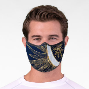 Elegant Blue Gold Sun Moon Mandala Premium Face Mask