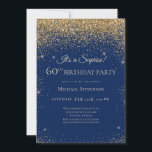 Elegant Blue Gold Surprise 60th Birthday Party Invitation<br><div class="desc">This elegant design features a blue background,  gold glitter,  and custom script lettering. What a beautiful way to invite your guests to this special occasion.</div>