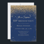 Elegant Blue Gold Surprise 60th Birthday Party Invitation<br><div class="desc">This elegant design features a blue background,  gold glitter,  and custom script lettering. What a beautiful way to invite your guests to this special occasion.</div>
