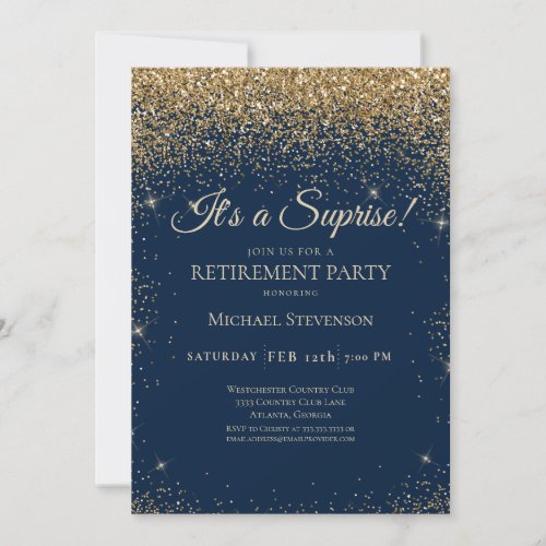 Elegant Blue Gold Surprise Retirement Party