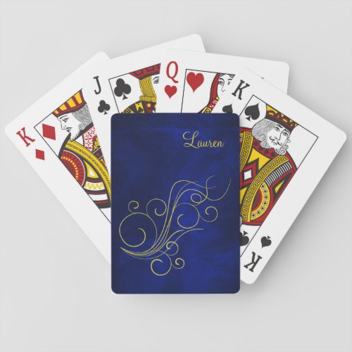 Elegant Blue Gold Swirl Personalized Poker Cards