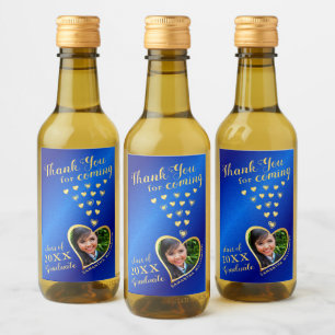 Elegant Blue Gold Thank You 2025 Graduation Favors Wine Label