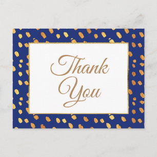 Elegant Blue Gold Thank You Postcard