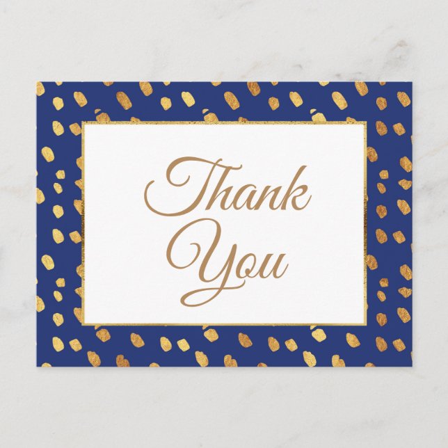 Elegant Blue Gold Thank You Postcard (Front)