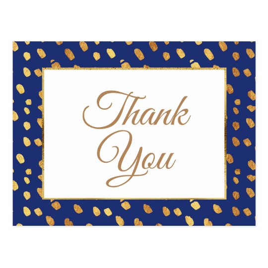 Elegant Blue Gold Thank You Postcard