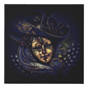 Elegant  Blue Gold Venetian Carnival Mask Faux Canvas Print