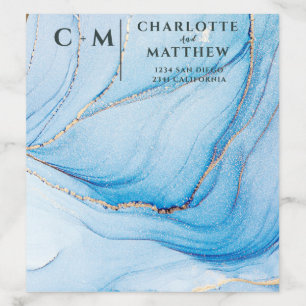 Elegant Blue & Gold Wedding Invitation Envelope Liner