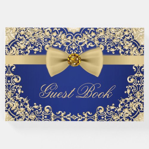 Elegant Blue Gold Wedding Party Event Guest Book
