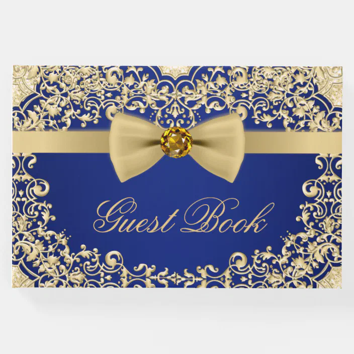 Elegant Blue Gold Wedding Party Event Guest Book Zazzle Com