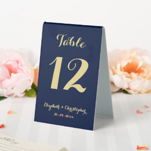 Elegant Blue Gold Wedding Reception Table Number Table Tent