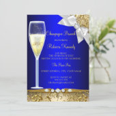 Elegant Blue Gold White Champagne Brunch Invite (Standing Front)