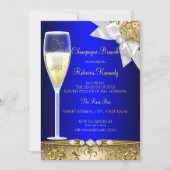 Elegant Blue Gold White Champagne Brunch Invite (Front)