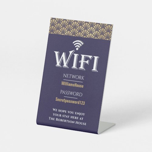 Elegant Blue Gold Wifi Password Network  Pedestal Sign