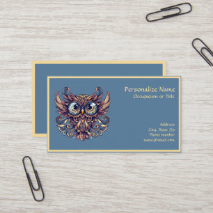 Elegant Blue & Gold Wise Owl Illustration Business Card