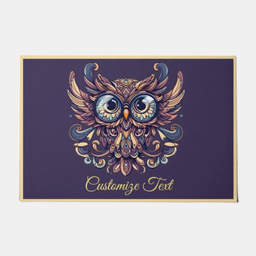 Elegant Blue & Gold Wise Owl Personalized  Doormat