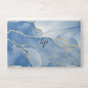 Elegant blue & golden marble HP laptop skin