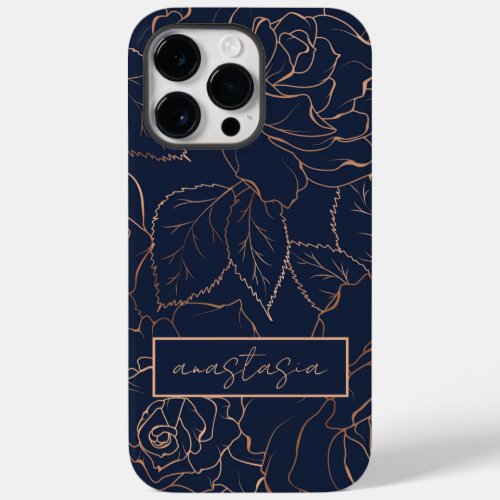 Elegant Blue Golden Roses Name Case_Mate iPhone 14 Pro Max Case