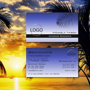 Elegant Blue Gradient Palm Leaf with Logo Stylish Business Card