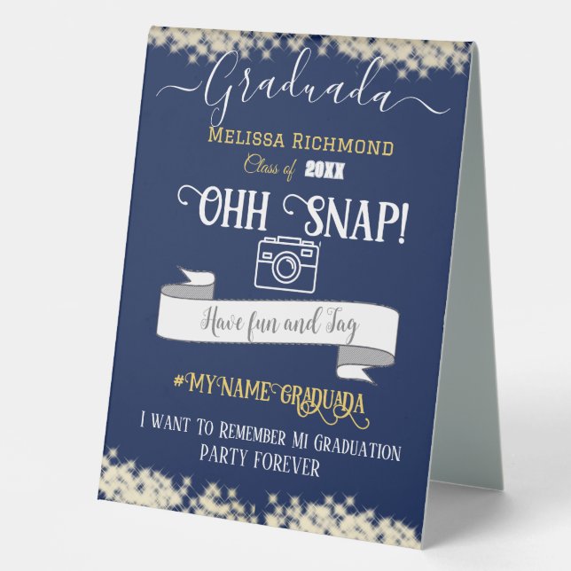 Elegant Blue Graduated Spanish Oh Snap!! Table Tent (Front)