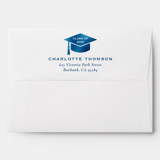 Elegant Blue Graduation Custom Return Address 5x7 Envelope Zazzle