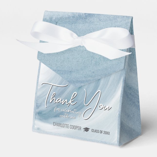 Elegant Blue Graduation Thank You Favor Boxes (Front Side)
