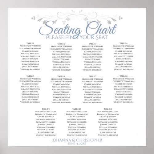 Elegant Blue  Gray 11 Table Wedding Seating Chart