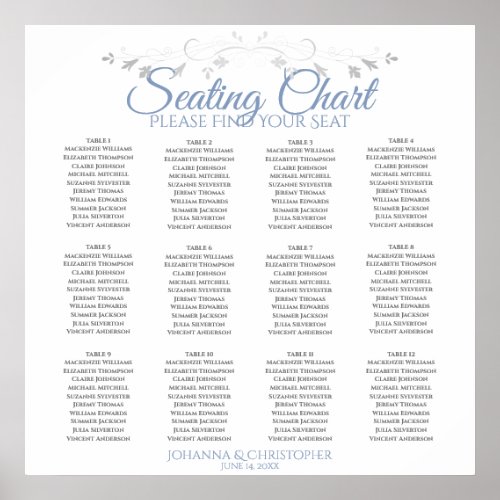 Elegant Blue  Gray 12 Table Wedding Seating Chart