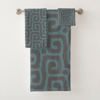 Elegant Blue &Gray Abstract Pattern Custom Name Bath Towel Set