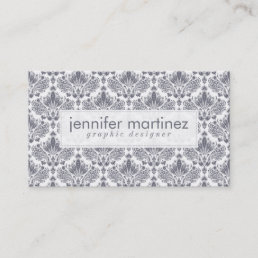 Elegant Blue-Gray And White Floral Damasks Pattern Business Card