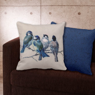 Elegant Blue Gray Birds watercolor Wildlife Throw Pillow