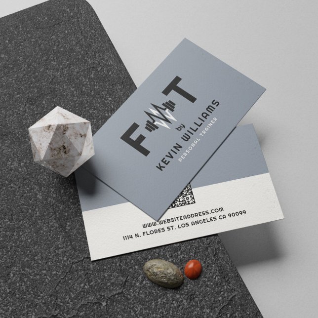 Elegant Blue-gray, Black & White Fitness Trainer Business Card (Creator Uploaded)