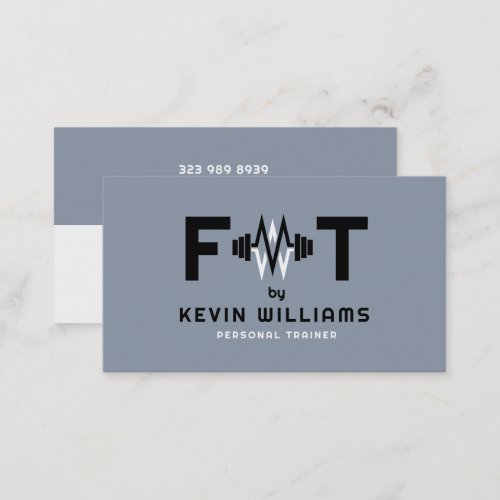 Elegant Blue_gray Black  White Fitness Trainer Business Card