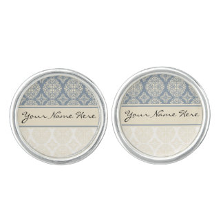 Elegant Blue Gray & Cream Double Damask Cufflinks