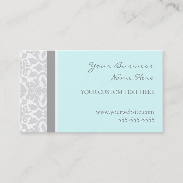 Elegant Blue Gray Damask Business Cards (Front)