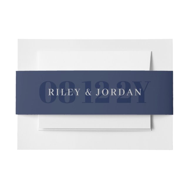 Elegant Blue Gray Date & Names Wedding Invitation Belly Band (Front Example)