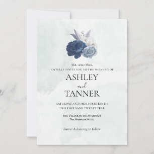 Elegant Blue & Gray Floral Wedding Invitation