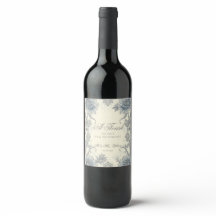 Elegant Blue Gray Floral Wine Bottle Wedding