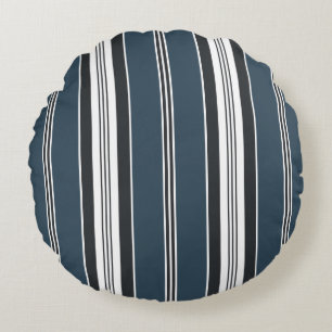 Elegant Blue Gray French Ticking Stripe Round Pillow