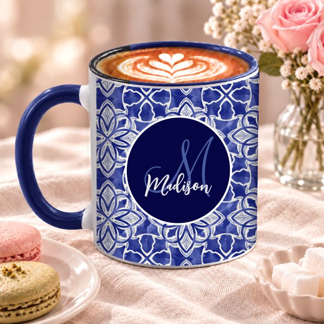 Elegant Blue Gray Initial Monogram Gift Mug (Creator Uploaded)